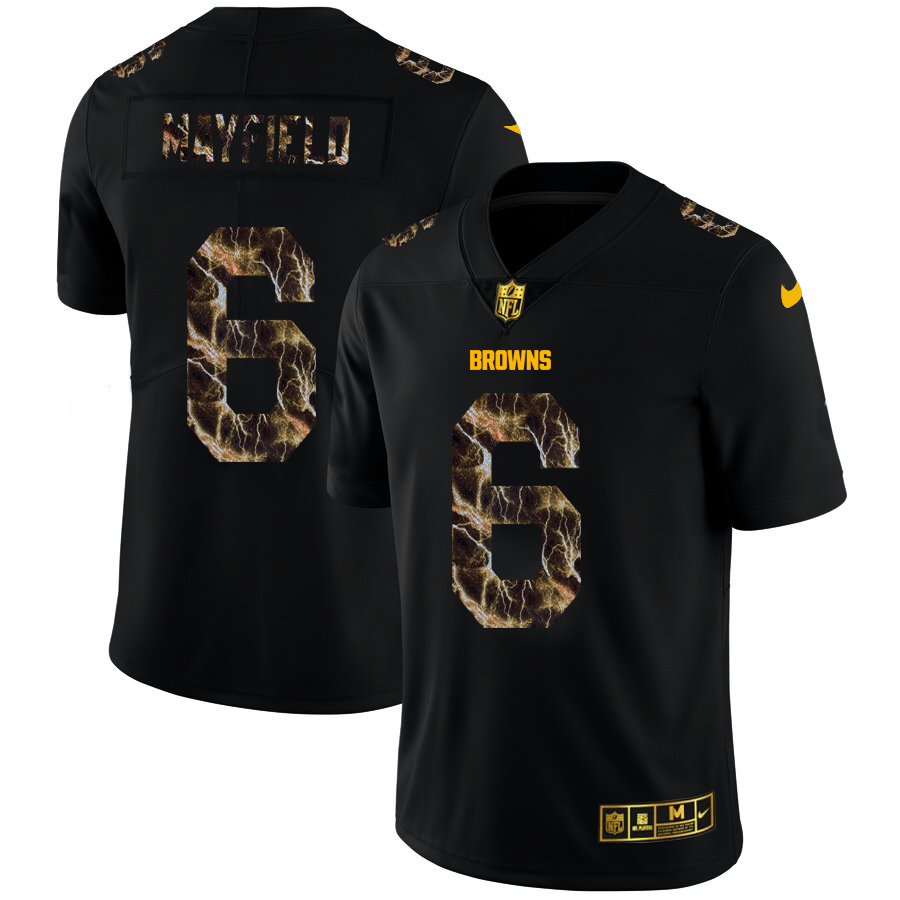 2020 Cleveland Browns #6 Baker Mayfield Men Black Nike Flocked Lightning Vapor Limited NFL Jersey